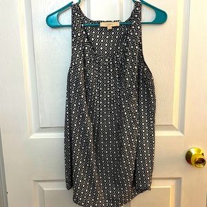 Cream and Navy Tank Blouse with Geometric Pattern